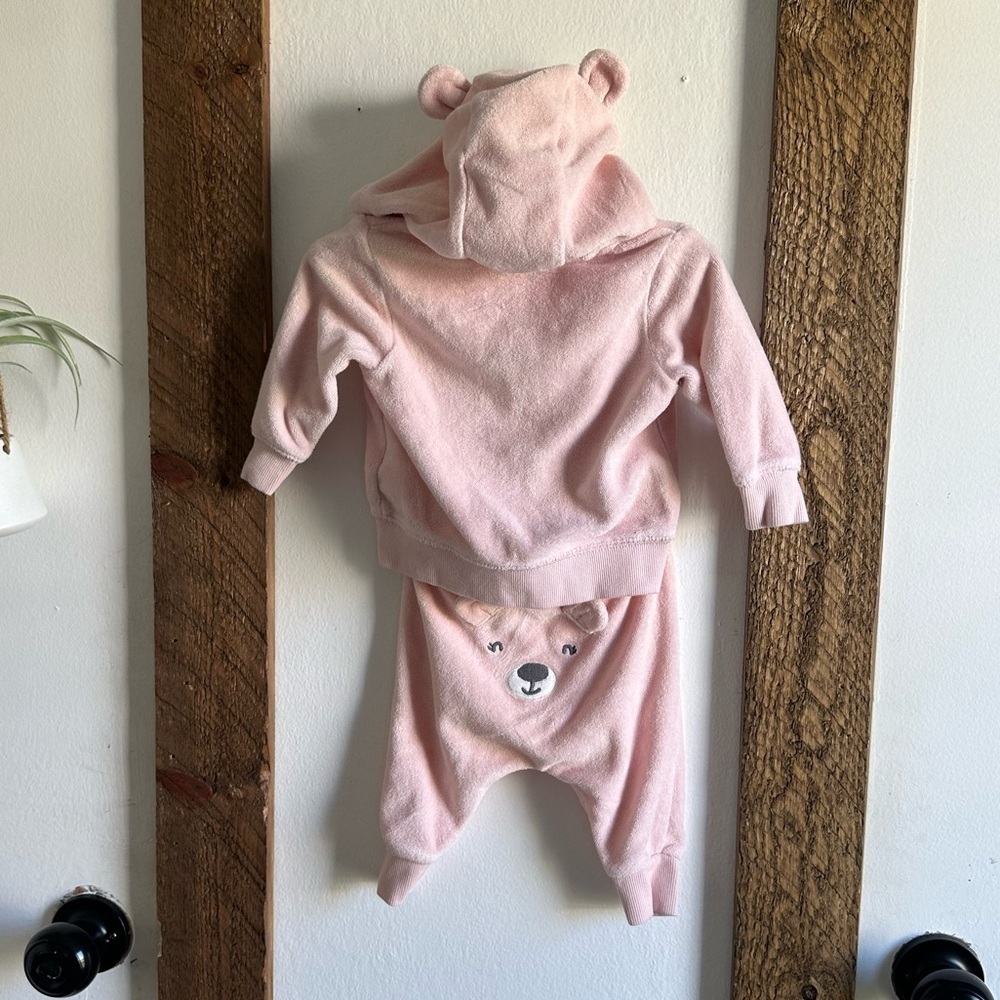 Carter’s Terry Cloth Pink Bear Track Outfit Set Baby Girl 3 Months EUC